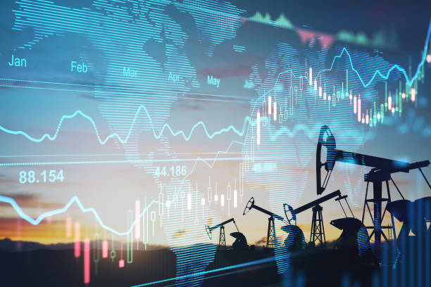 image of stock charts and oilrigs