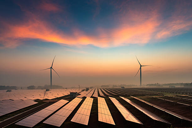 image of wind turbines with solar panel